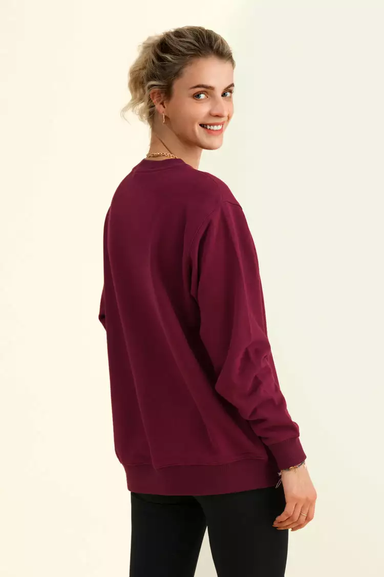 Cupshe Havana Burgundy Oversized Pullover Sweatshirt 2 Cupshe Havana Burgundy Oversized Pullover Sweatshirt - Image 2