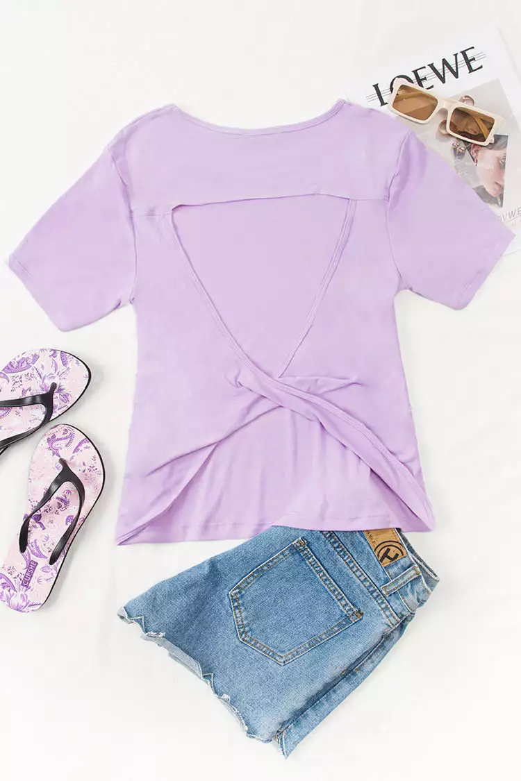 Cupshe Malaga Round Neck Cut Out Short Sleeve Sweatshirt 2 Cupshe Malaga Round Neck Cut Out Short Sleeve Sweatshirt - Image 2