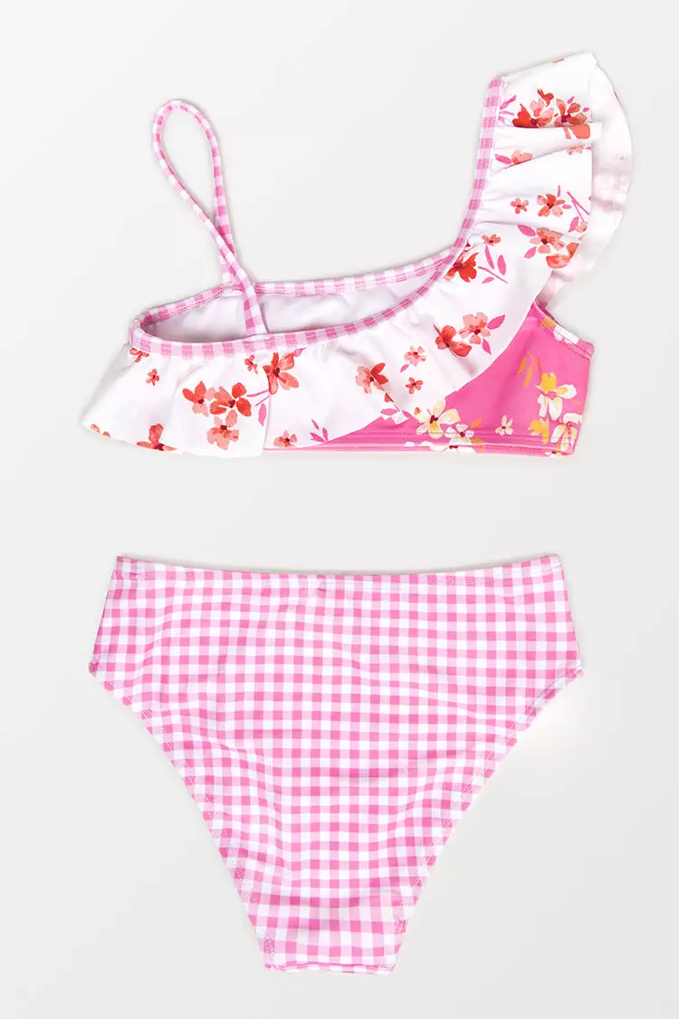 Cupshe Girls' Ditsy Mix Ruffle One Shoulder and Hipster Bikini Set 2 Cupshe Girls' Ditsy Mix Ruffle One Shoulder and Hipster Bikini Set - Image 2