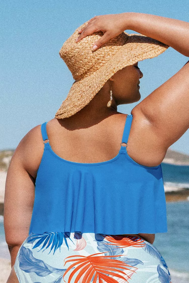 Cupshe Stacey Blue Ruffle Plus Size Tankini Top 2 Cupshe Stacey Blue Ruffle Plus Size Tankini Top - Image 2