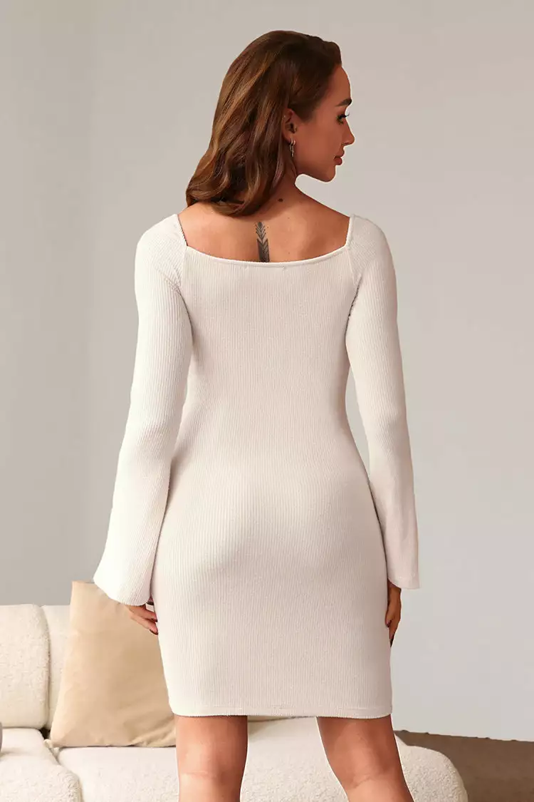 Cupshe Bailey White Plunge Twist Long Sleeve Dress 2 Cupshe Bailey White Plunge Twist Long Sleeve Dress - Image 2