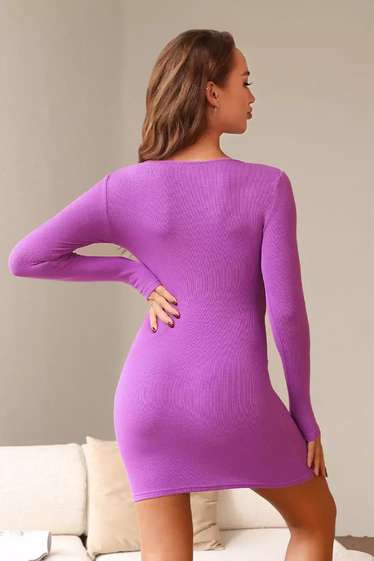Cupshe Devyn Purple Twist Long Sleeve Short Dress 2 Cupshe Devyn Purple Twist Long Sleeve Short Dress - Image 2