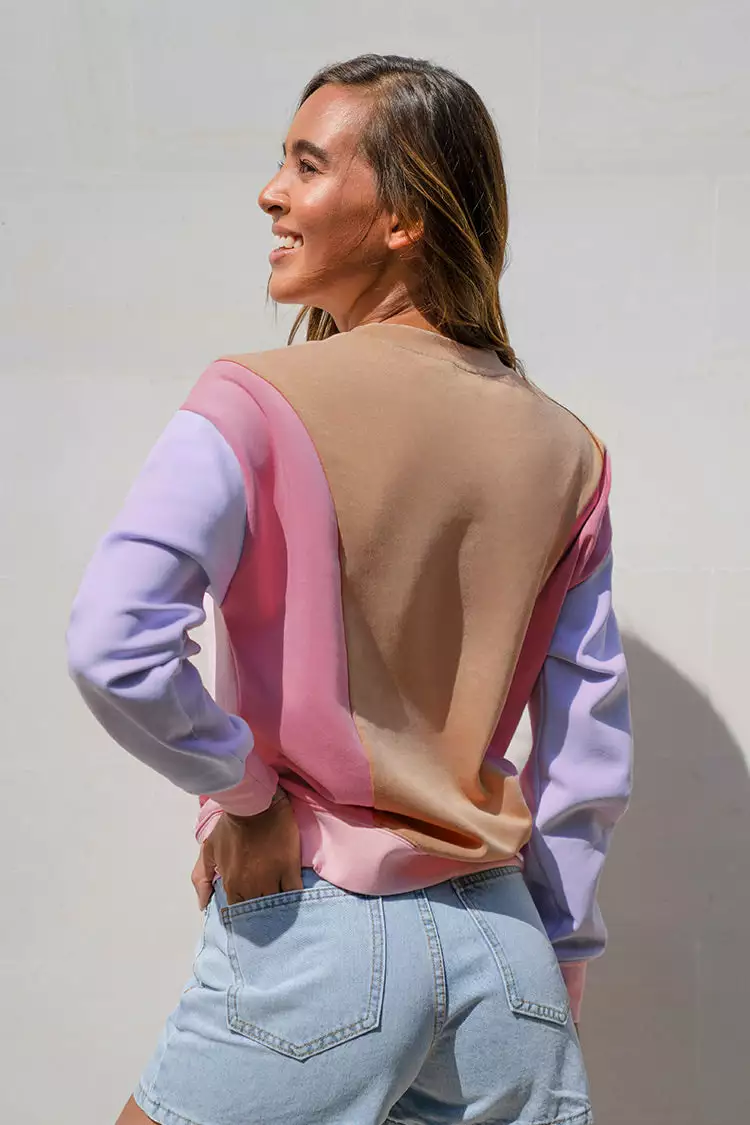 Cupshe Lilac Sunset Color Block Long Sleeve Sweatshirt 2 Cupshe Lilac Sunset Color Block Long Sleeve Sweatshirt - Image 2