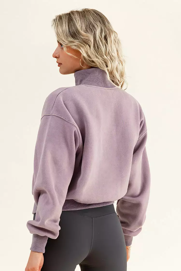 Cupshe Martina Purple Button-Collar Cropped Purple Sweatshirt 2 Cupshe Martina Purple Button-Collar Cropped Purple Sweatshirt - Image 2