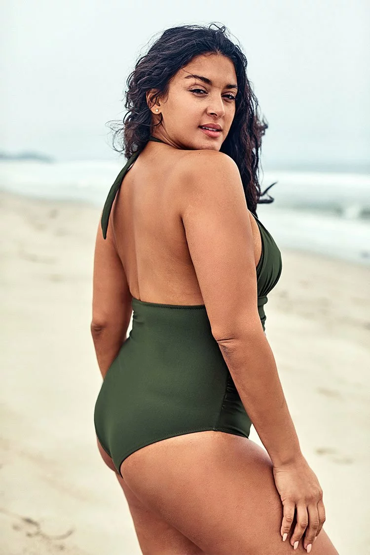 Cupshe Olive Halter Plus Size One Piece Swimsuit 2 Cupshe Olive Halter Plus Size One Piece Swimsuit - Image 2