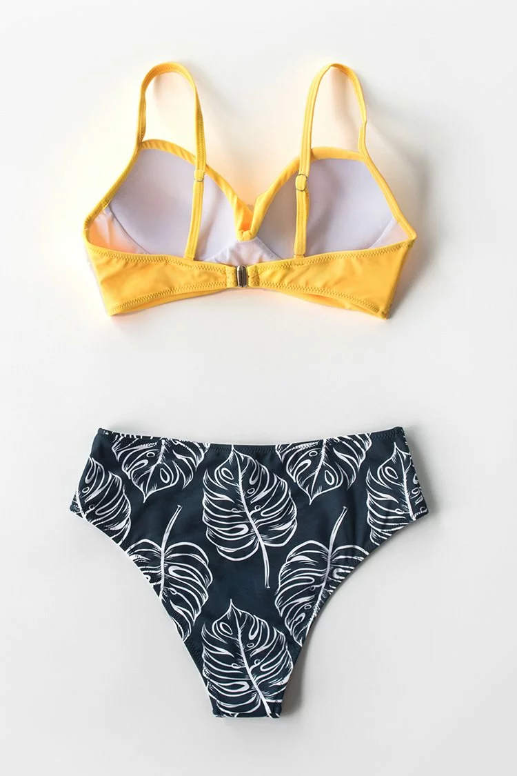 Cupshe Yellow Twist-Front and Palm Print High Waisted Bikini 8 Cupshe Yellow Twist-Front and Palm Print High Waisted Bikini - Image 8