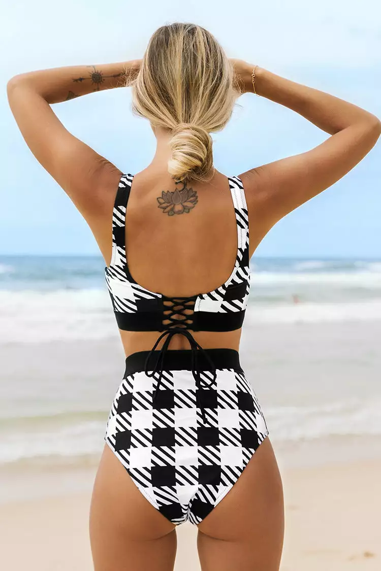 Cupshe Black and White Plaid High Waisted Bikini 2 Cupshe Black and White Plaid High Waisted Bikini - Image 2