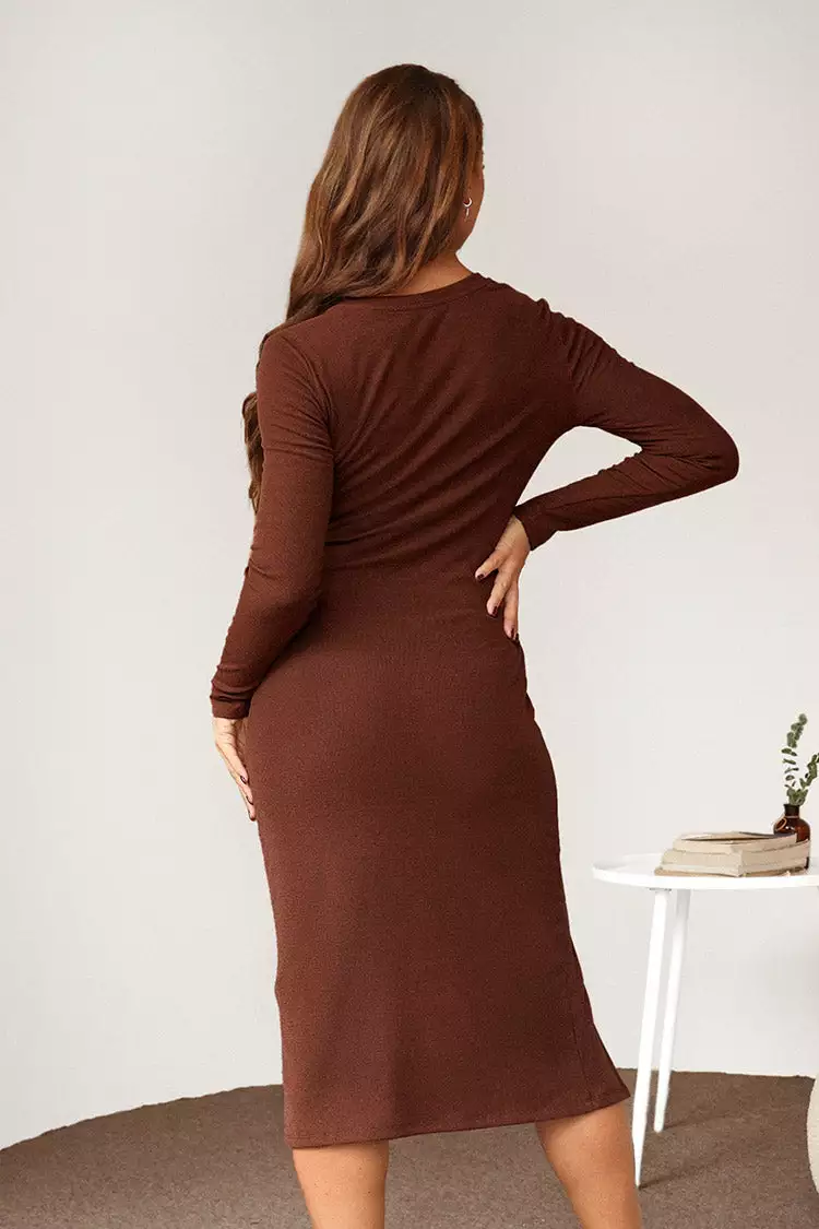 Cupshe Savanah Brown V-neck Ruched Split Dress 2 Cupshe Savanah Brown V-neck Ruched Split Dress - Image 2