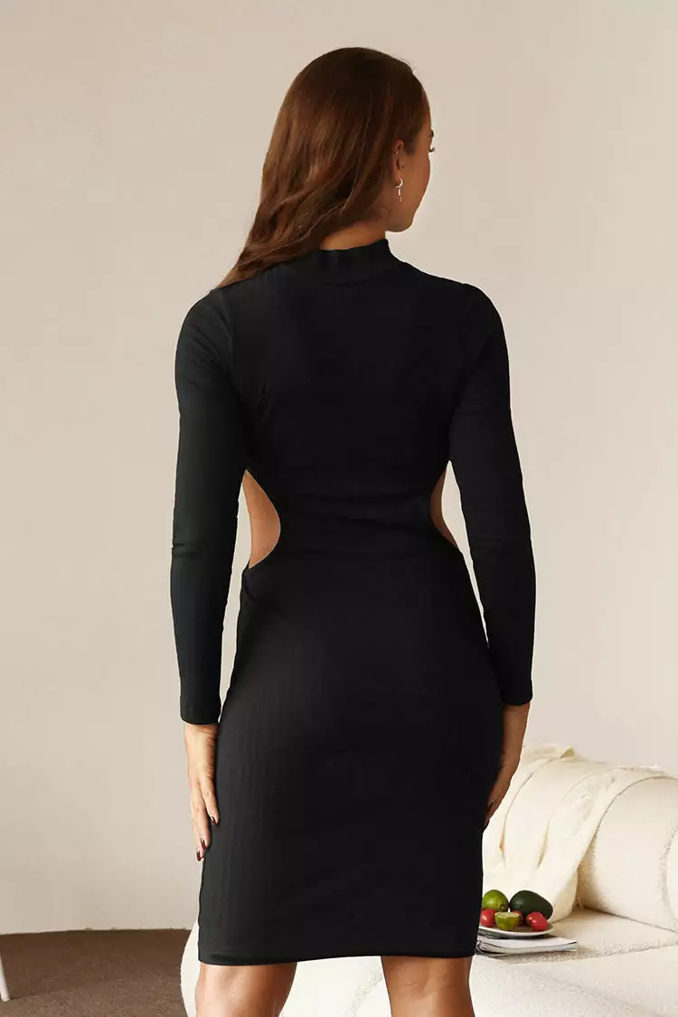 Cupshe Emmalee Black High Neck Cut Out Long Sleeve Dress 2 Cupshe Emmalee Black High Neck Cut Out Long Sleeve Dress - Image 2