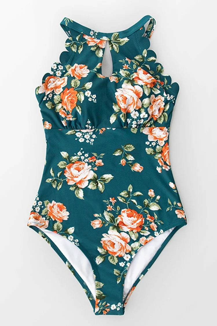 Cupshe Teal Floral Scalloped One Piece Swimsuit 4 Cupshe Teal Floral Scalloped One Piece Swimsuit - Image 4