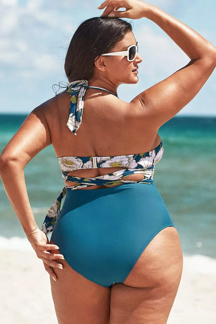 Cupshe Anna Floral Halter Wrap Plus Size One Piece Swimsuit 2 Cupshe Anna Floral Halter Wrap Plus Size One Piece Swimsuit - Image 2