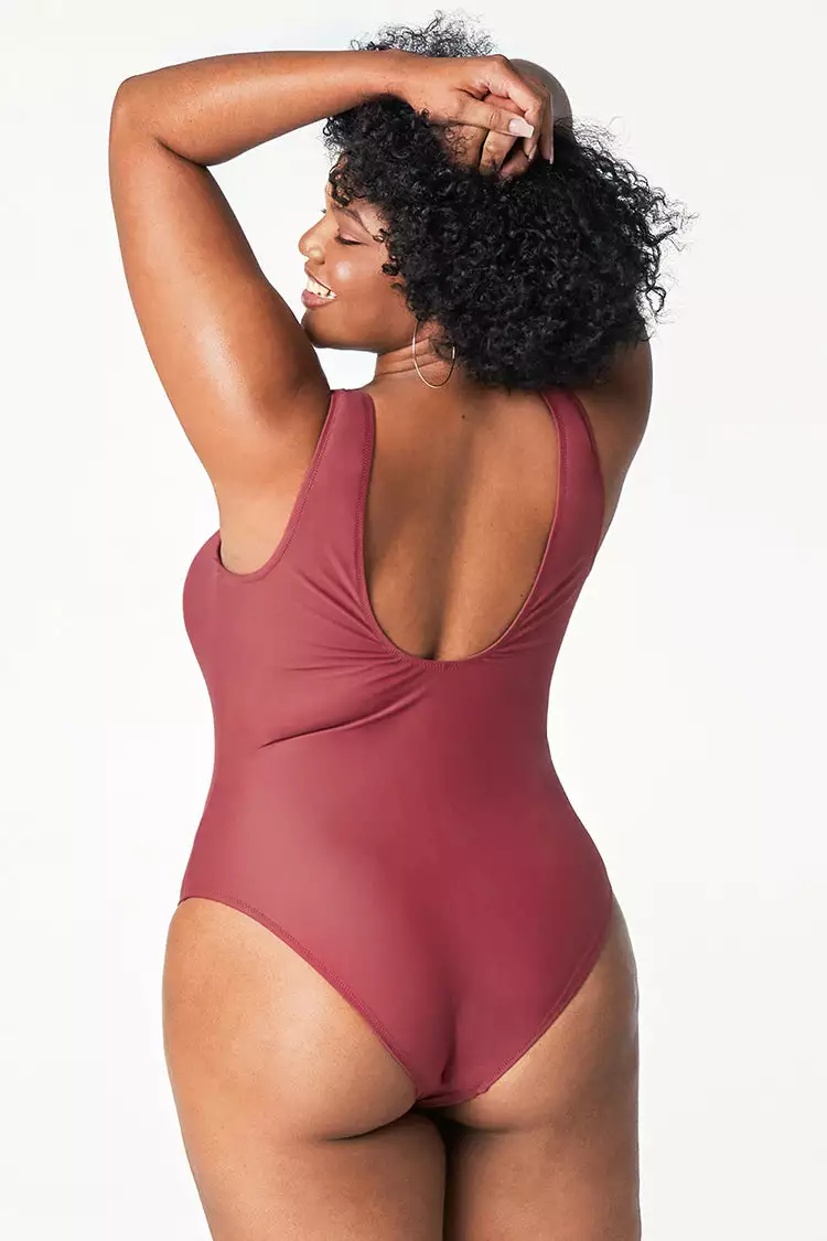Cupshe Marsala V-Neckline Plus Size One Piece Swimsuit 4 Cupshe Marsala V-Neckline Plus Size One Piece Swimsuit - Image 4