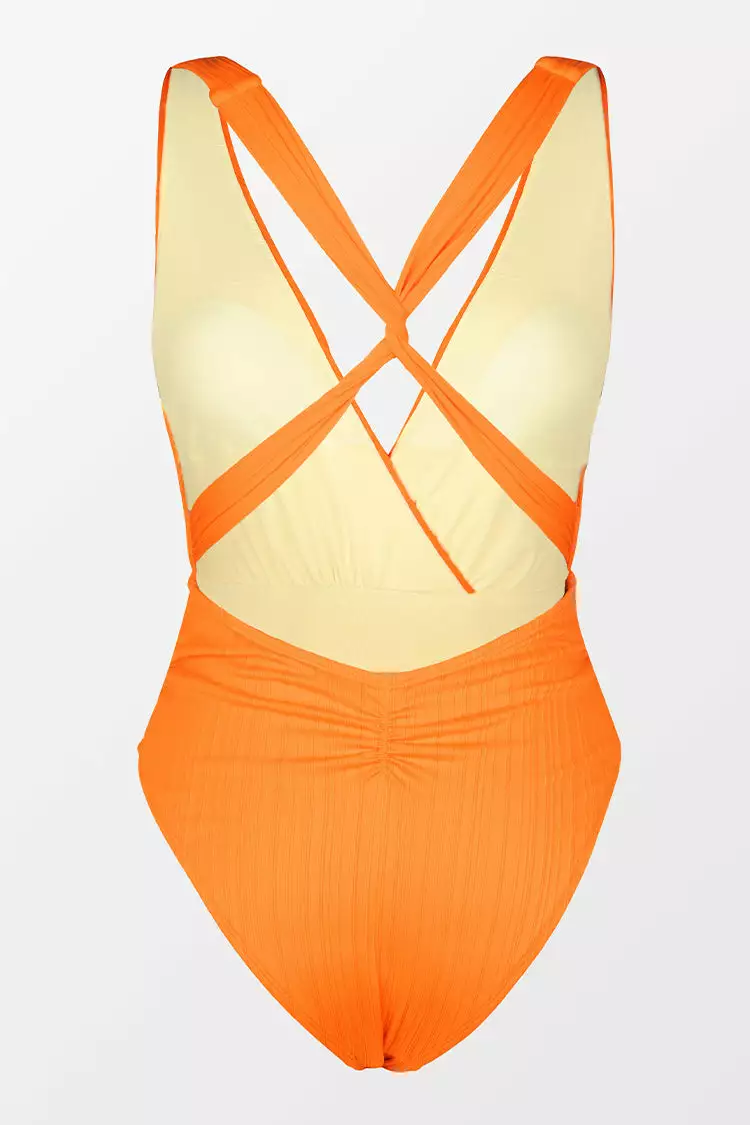 Cupshe Retro Rib Surplice Sash Belt One Piece Swimsuit 4 Cupshe Retro Rib Surplice Sash Belt One Piece Swimsuit - Image 4