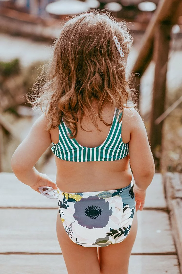 Cupshe Aqua Striped and Floral One Piece Swimsuit For Toddler Girls and Girls 2 Cupshe Aqua Striped and Floral One Piece Swimsuit For Toddler Girls and Girls - Image 2