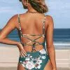 Cupshe Green Floral Lace Up One Piece Swimsuit