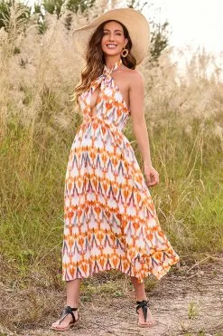 Cupshe Kayleigh Geometric Print Cross Halter Dress