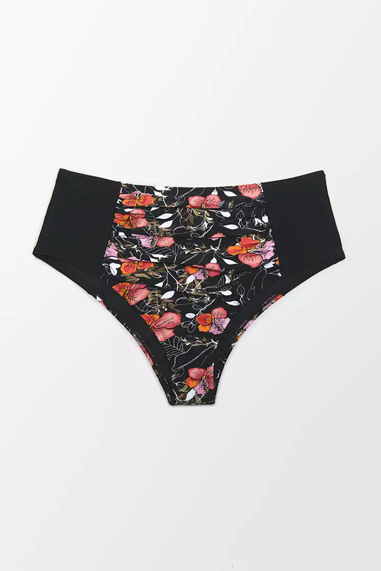 Cupshe Black Floral High Waisted Plus Size Bikini Bottom 3 Cupshe Black Floral High Waisted Plus Size Bikini Bottom - Image 3