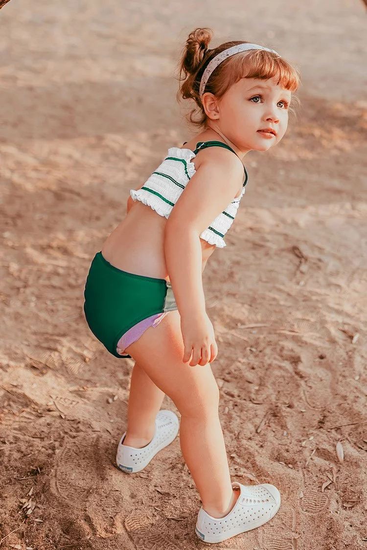 Cupshe Green Striped Smocked Bikini For Toddler Girls and Girls 2 Cupshe Green Striped Smocked Bikini For Toddler Girls and Girls - Image 2