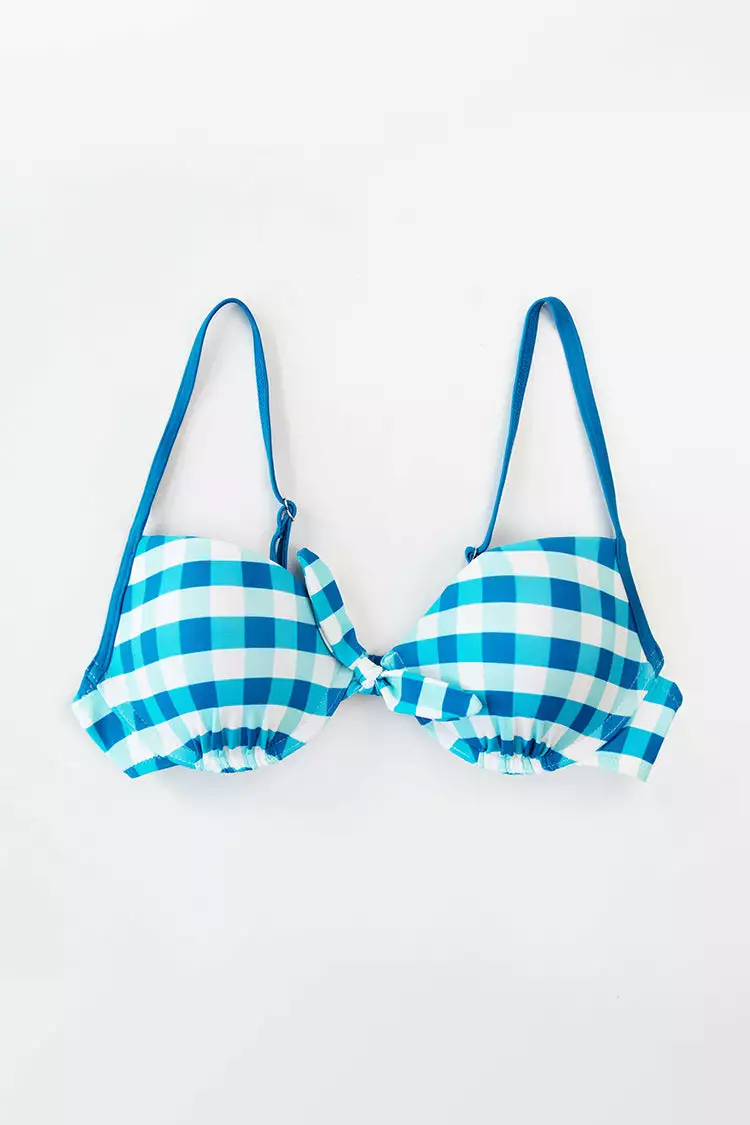 Cupshe Blue And White Plaid Knotted Bikini Top 3 Cupshe Blue And White Plaid Knotted Bikini Top - Image 3