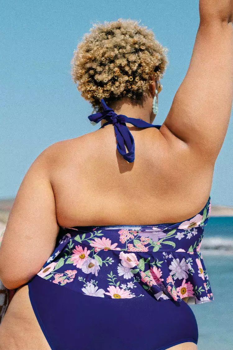 Cupshe Lainey Floral Halter Plus Size Tankini Top 2 Cupshe Lainey Floral Halter Plus Size Tankini Top - Image 2