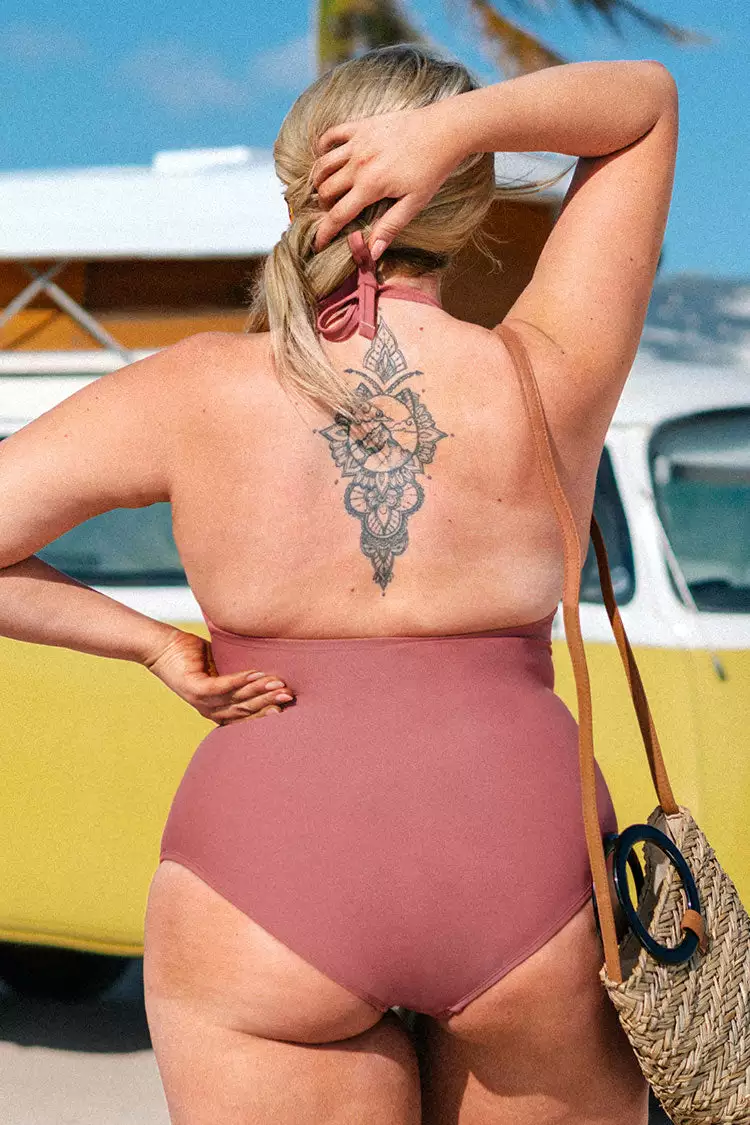 Cupshe Charmed Romance High-Neck Keyhole Plus Size One Piece Swimsuit 2 Cupshe Charmed Romance High-Neck Keyhole Plus Size One Piece Swimsuit - Image 2