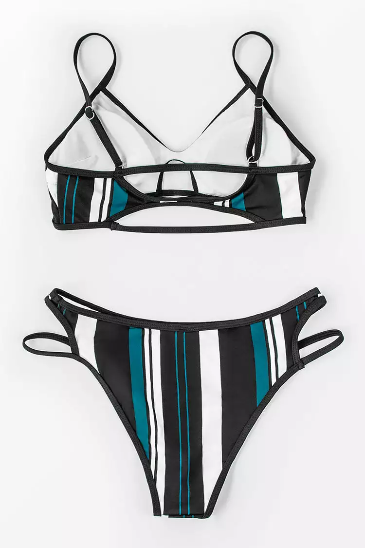 Cupshe Blue White and Black Striped Bikini 4 Cupshe Blue White and Black Striped Bikini - Image 4