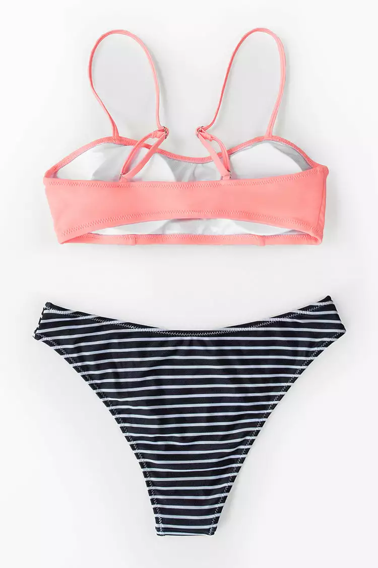 Cupshe Pink Bandeau Bikini Top with Stripe Bikini Bottom 2 Cupshe Pink Bandeau Bikini Top with Stripe Bikini Bottom - Image 2