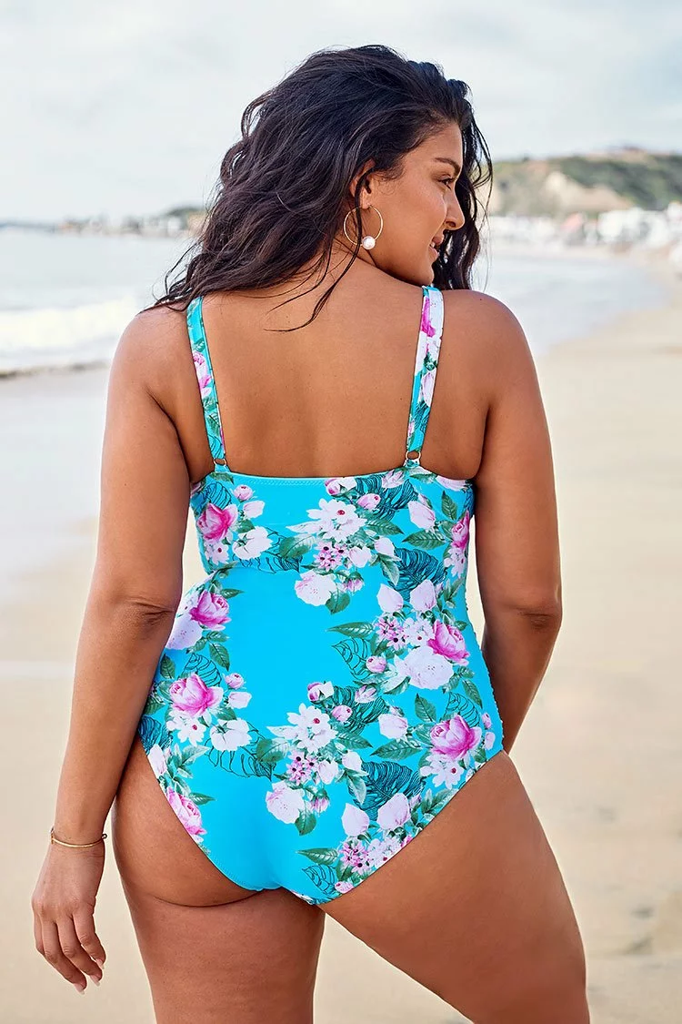 Cupshe Blue Floral Plus Size One Piece Swimsuit 2 Cupshe Blue Floral Plus Size One Piece Swimsuit - Image 2