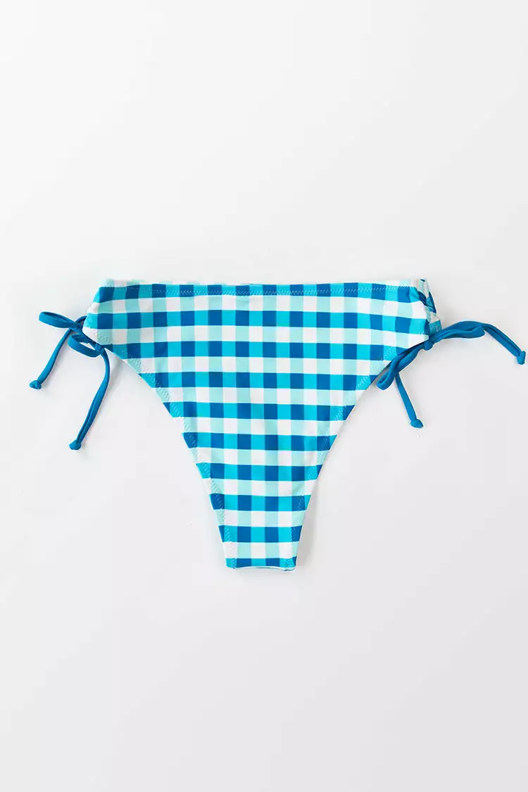 Cupshe Blue And White Plaid Side Drawstring Bikini Bottom 4 Cupshe Blue And White Plaid Side Drawstring Bikini Bottom - Image 4