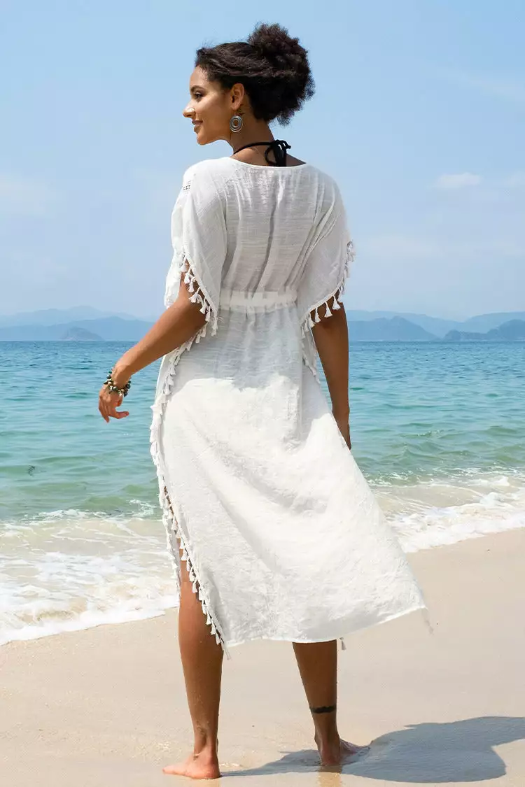Cupshe Juliet Tassel Trim Belted Cover Up 2 Cupshe Juliet Tassel Trim Belted Cover Up - Image 2