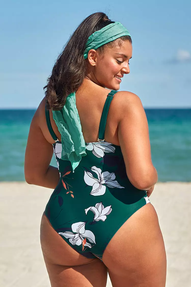 Cupshe Christy Floral Criss Cross Plus Size One Piece Swimsuit 2 Cupshe Christy Floral Criss Cross Plus Size One Piece Swimsuit - Image 2