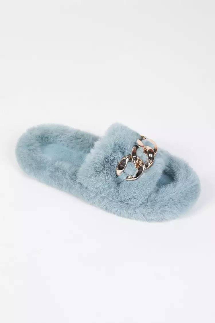 Cupshe Brownstone Fluffy Chain Decor Slippers 2 Cupshe Brownstone Fluffy Chain Decor Slippers - Image 2