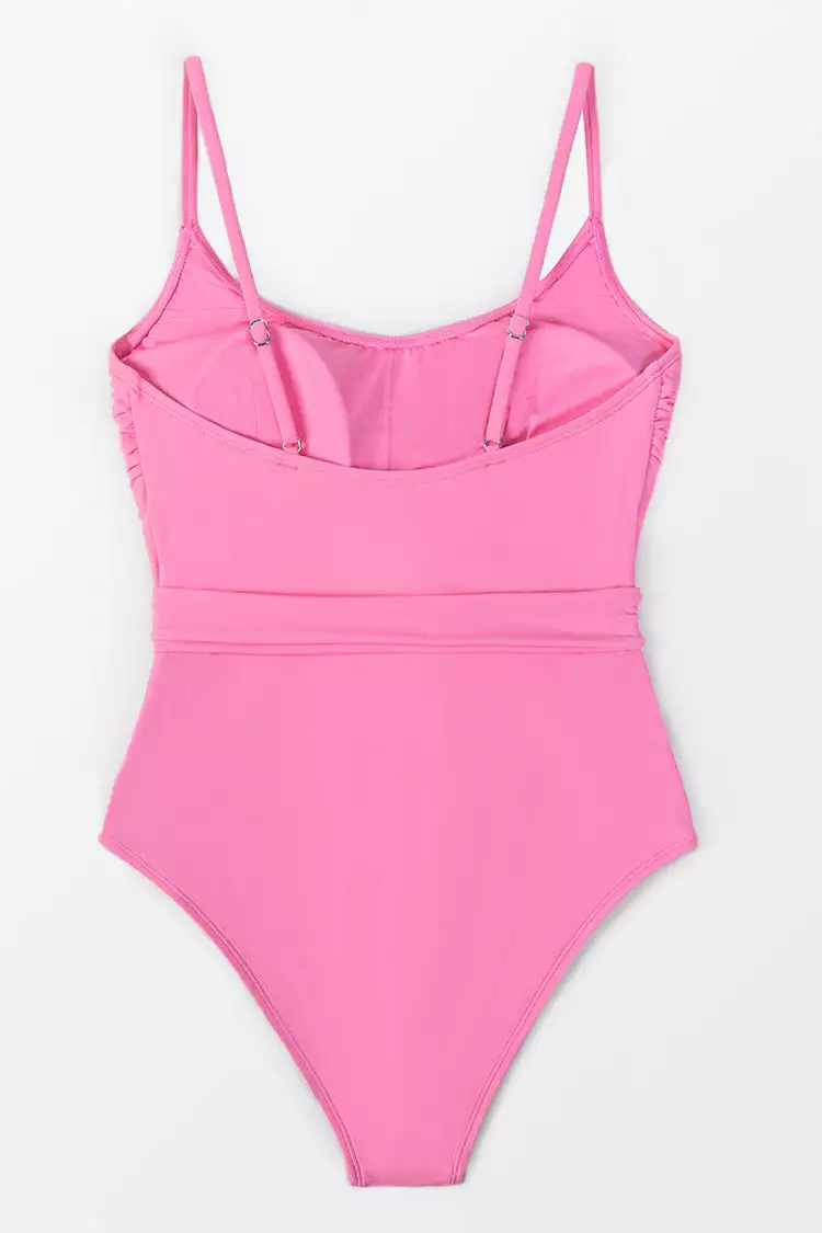 Cupshe Flora Pink Belt Knot One Piece Swimsuit 4 Cupshe Flora Pink Belt Knot One Piece Swimsuit - Image 4
