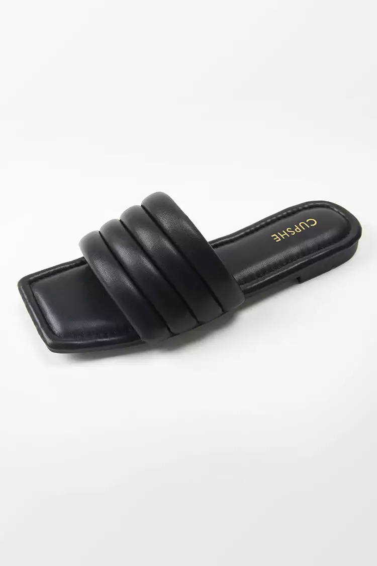 Cupshe Onyx Black Wide Band Square Toe Slide Sandals 2 Cupshe Onyx Black Wide Band Square Toe Slide Sandals - Image 2