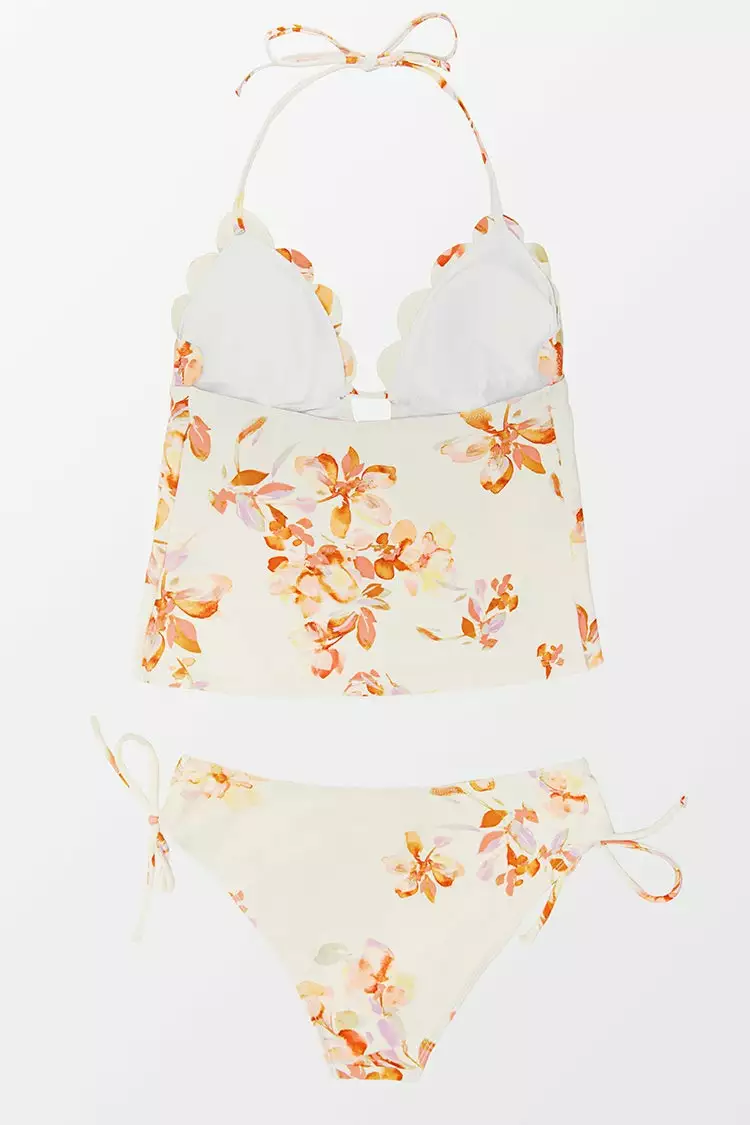 CUPSHE Adeline Floral Plunge Halter Scalloped Low Waisted Tankini 4 CUPSHE Adeline Floral Plunge Halter Scalloped Low Waisted Tankini - Image 4