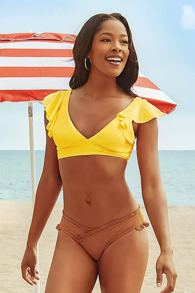 Cupshe Caramel Ruffle Wrap Bikini Bottom 6 Cupshe Caramel Ruffle Wrap Bikini Bottom - Image 6