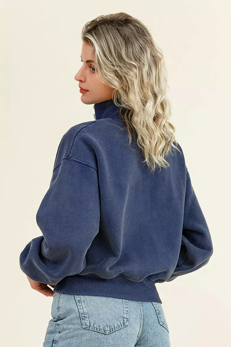 Cupshe Martina Button-Collar Cropped Navy Sweatshirt 2 Cupshe Martina Button-Collar Cropped Navy Sweatshirt - Image 2