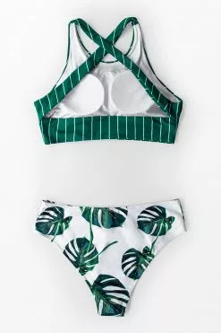 Cupshe Teal Stripe and Leaves Print Bikini -Deals Cupshe Store 2 dea957ef 8af2 4d89 b2cf 43d130a5a01b