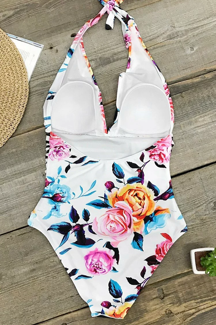Cupshe Bold Floral and Stripe Halter One Piece Swimsuit 4 Cupshe Bold Floral and Stripe Halter One Piece Swimsuit - Image 4