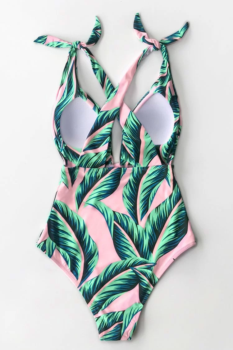 Cupshe Pink Palm Print One Piece Swimsuit 7 Cupshe Pink Palm Print One Piece Swimsuit - Image 7