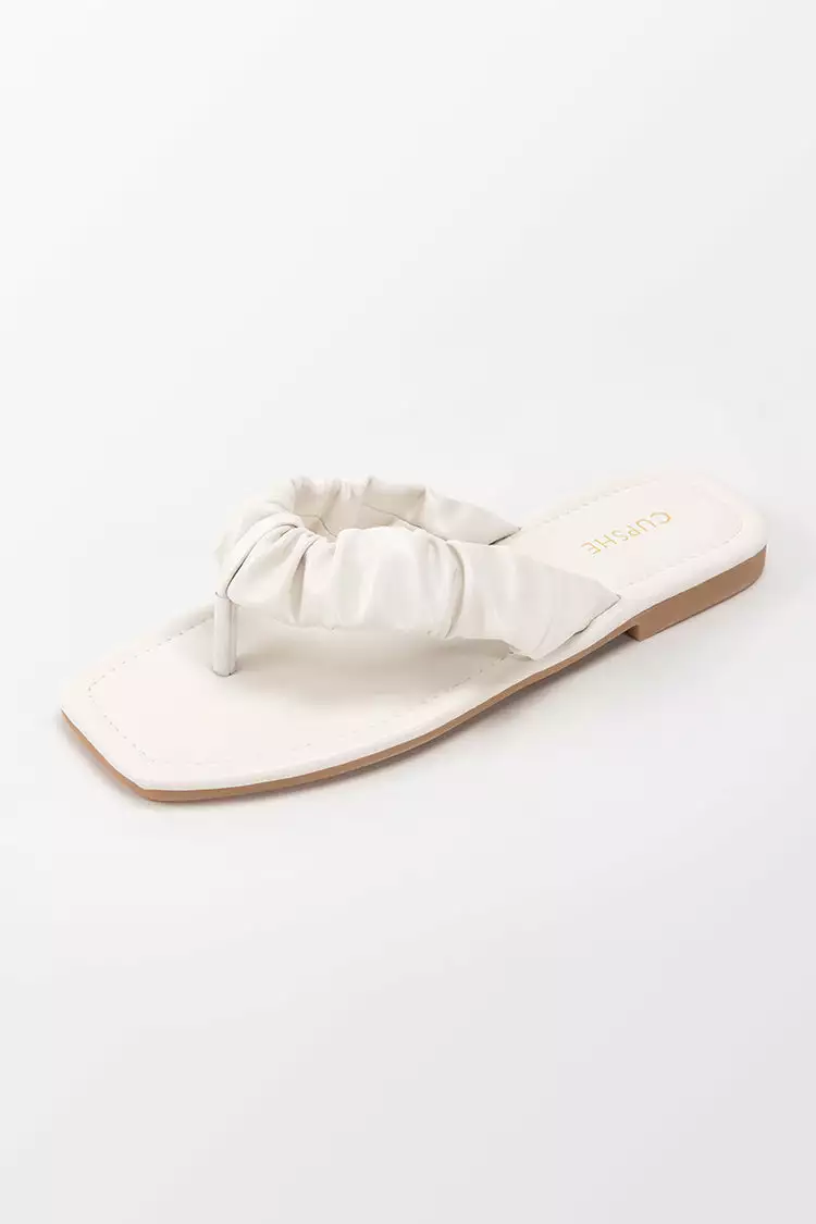 Cupshe White Orchid Ruched Thong Sandals 2 Cupshe White Orchid Ruched Thong Sandals - Image 2