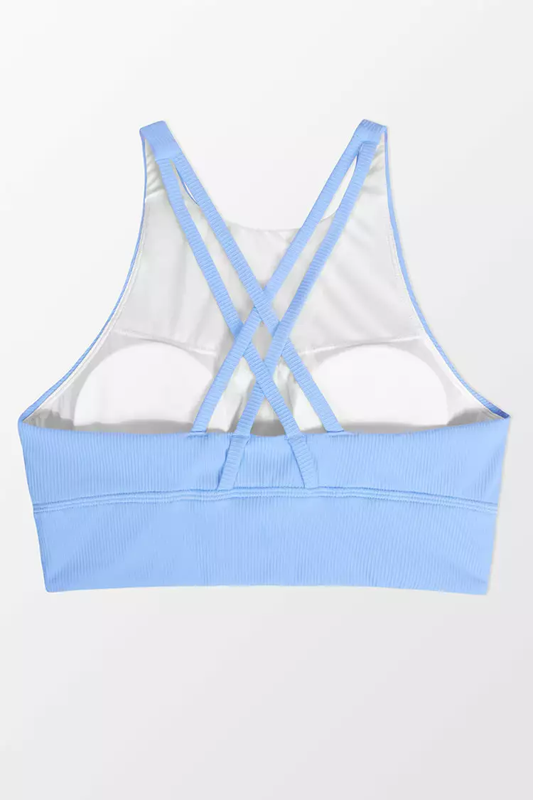 Cupshe Paradise Point Blue Criss Cross Sports Bra 6 Cupshe Paradise Point Blue Criss Cross Sports Bra - Image 6