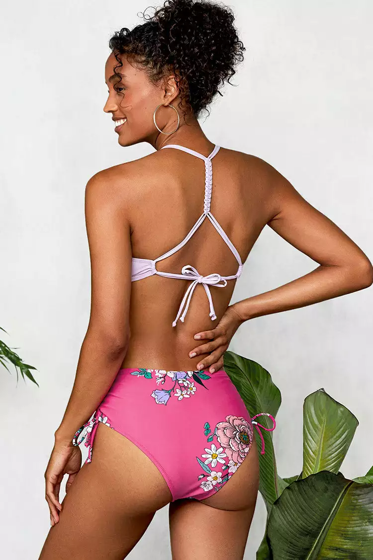 Cupshe Light Purple and Floral Braided Back Bikini 2 Cupshe Light Purple and Floral Braided Back Bikini - Image 2