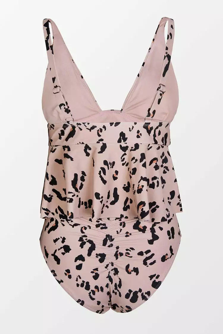 CUPSHE Audrey Leopard Ruffle Hem Ruched Back Tankini 4 CUPSHE Audrey Leopard Ruffle Hem Ruched Back Tankini - Image 4