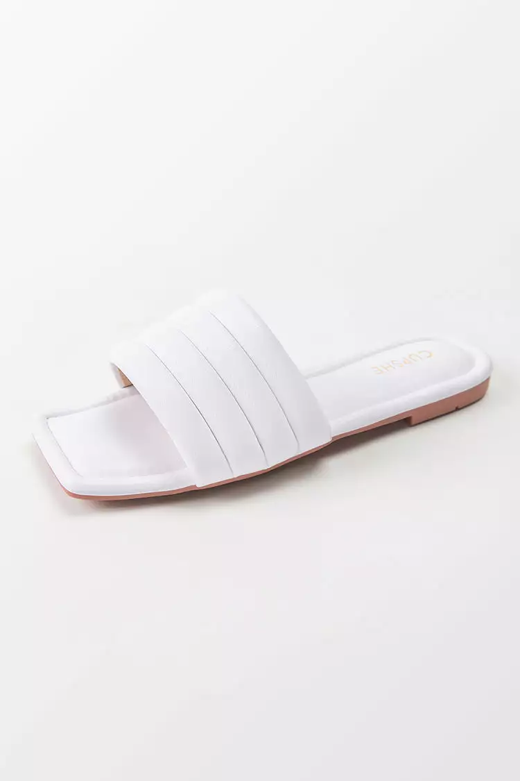 Cupshe White Orchid Wide Band Square Toe Slide Sandals 2 Cupshe White Orchid Wide Band Square Toe Slide Sandals - Image 2