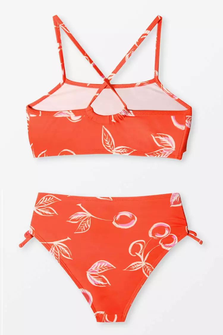 Cupshe Girls' Sweet Cherries Flounce Midkini and Tie Side Hipster Set 4 Cupshe Girls' Sweet Cherries Flounce Midkini and Tie Side Hipster Set - Image 4