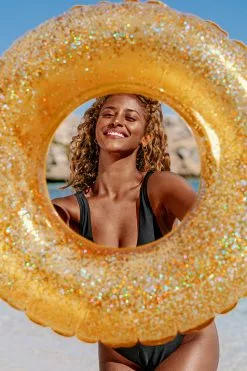 Cupshe Gleam Inflatable Golden Sparkle and Shine Swimming Ring