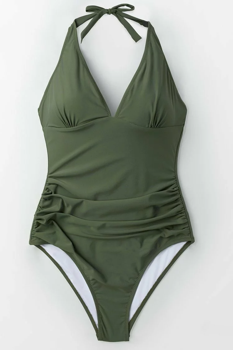 Cupshe Mossy Green Ruched One Piece Swimsuit 3 Cupshe Mossy Green Ruched One Piece Swimsuit - Image 3