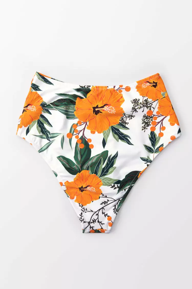 Cupshe Orange Floral Shirring High Waisted Bikini Bottom 4 Cupshe Orange Floral Shirring High Waisted Bikini Bottom - Image 4