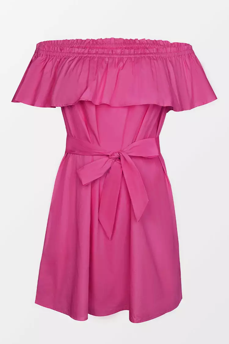 Cupshe Marlene Pink Ruffle Off Shoulder Tie Waist Dress 3 Cupshe Marlene Pink Ruffle Off Shoulder Tie Waist Dress - Image 3